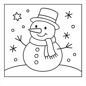 Muñeco de nieve página para colorear para imprimir gratis, dibujo invernal para niños
