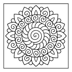 Spiral mandala coloring page for kids and adults to print and color
