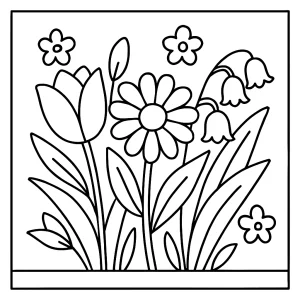 Página para colorear de flores de primavera, dibujo imprimible para niños