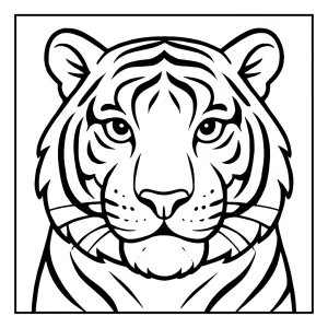 Página para colorear de un rostro de tigre, ilustración gratuita lista para imprimir y colorear por niños.