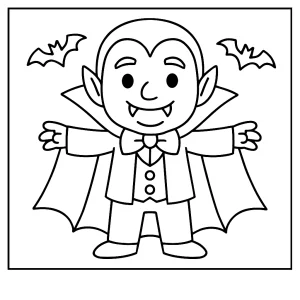 Vampiro página para colorear para niños, imprimible gratis