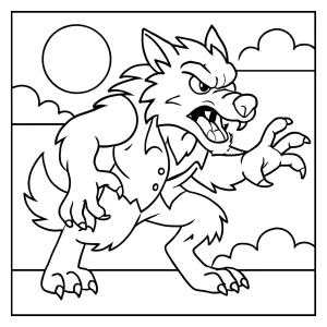 Fierce werewolf coloring page – free printable coloring page with werewolf howling at the moon