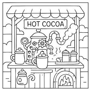 page de coloriage stand de chocolat chaud steampunk à imprimer gratuitement