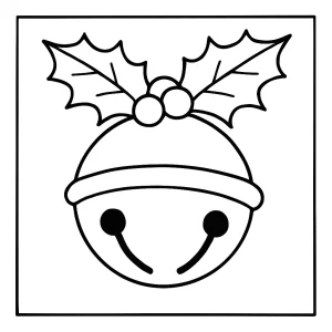Página para colorear de una campana navideña decorada con hojas de acebo, ideal para imprimir y pintar en Navidad