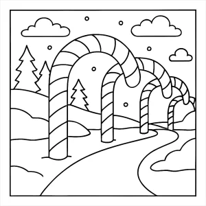 page de coloriage de grande allée de sucre d’orge hivernale à imprimer gratuitement