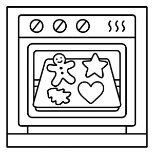Malvorlage: Weihnachtsplätzchen backen im Ofen – coloring page zum Ausmalen für Kinder