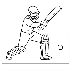 Página para colorear de un atleta de cricket en acción en cámara lenta para imprimir y colorear