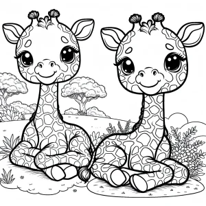 Página para colorear de jirafa bebé adorable con ojos grandes, ideal para niños