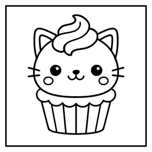 Cupcake gato kawaii página para colorear gratis para imprimir y pintar