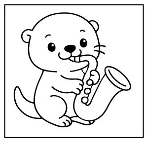 Nutria tocando un saxofón - página para colorear para imprimir gratis