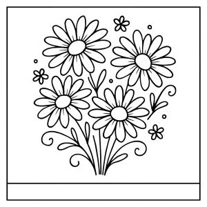 página para colorear de ramo de margaritas fantasía, ilustración imprimible para niños