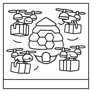 Ilustración de colmena de drones de carga - página para colorear gratis para niños