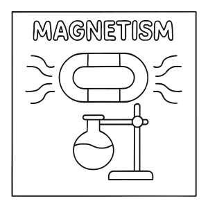 Página para colorear de experimento de magnetismo para imprimir y pintar, ideal para niños y actividades educativas