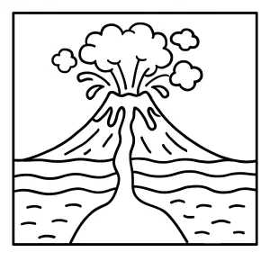 Página para colorear de un volcán en erupción con corte transversal, diseño educativo para imprimir y colorear gratis