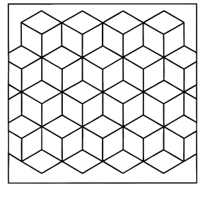 Página para colorear de teselado de hexágonos formando una ilusión de cubos 3D para imprimir gratis