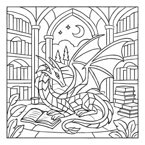 Biblioteca Dragón de Cristal en reino encantado página para colorear gratuita