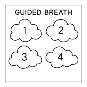 Página para colorear de nube de respiración guiada con nubes numeradas para inhalar y exhalar