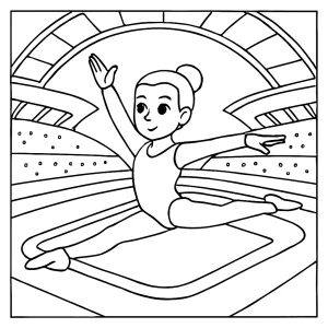 página para colorear de una gimnasta en un estadio futurista, ideal para imprimir y colorear gratis
