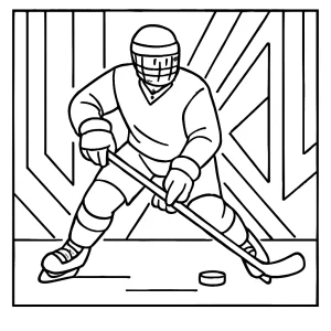 Página para colorear de un jugador de hockey sobre hielo bajo luces neón, lista para imprimir y colorear gratis.