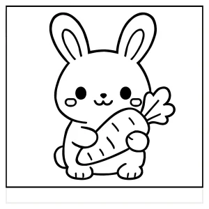 Conejito kawaii sosteniendo una zanahoria, página para colorear para imprimir gratis