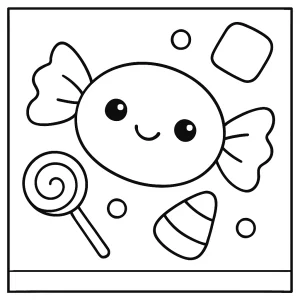 Caramelo kawaii sonriente página para colorear para imprimir y pintar gratis
