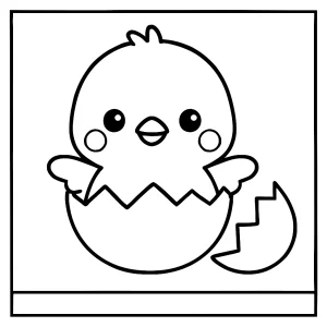 Página para colorear de un pollito kawaii saliendo del huevo lista para imprimir y colorear