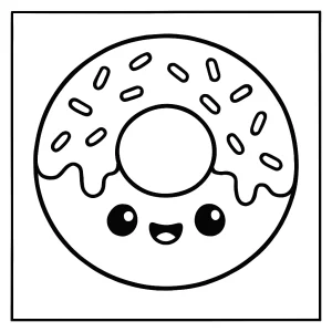 Página para colorear de dona kawaii con cara feliz para imprimir gratis