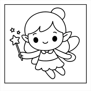 Hada kawaii con varita mágica página para colorear para imprimir gratis