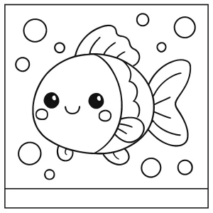 Pez kawaii con burbujas página para colorear para imprimir gratis