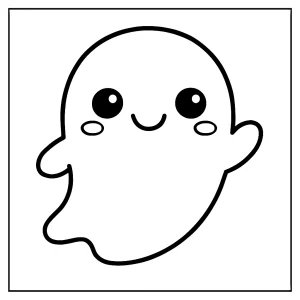 Página para colorear de fantasmita kawaii sonriente, imprimible gratis para niños