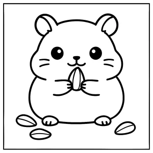 Hámster kawaii comiendo semillas de girasol página para colorear para imprimir y colorear gratis