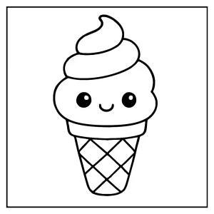 Kawaii ice cream cone página para colorear gratis con carita sonriente