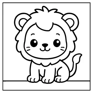 Página para colorear de leoncito kawaii, dibujo adorable para imprimir y colorear gratis