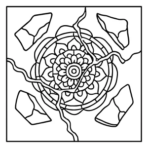 Mandala Kintsugi con grietas doradas, página para colorear para imprimir gratis