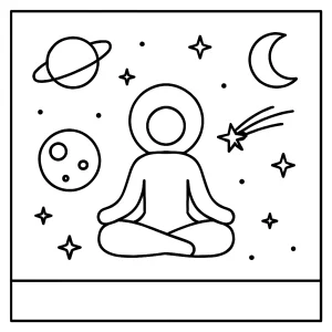 Página para colorear de kosmos zen minimal outline con planetas y estrellas en estilo sencillo, lista para imprimir y colorear.