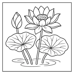 Página para colorear de una lámina botánica vintage de loto para imprimir y colorear