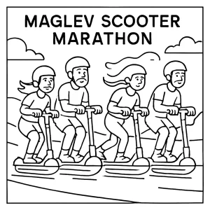 Página para colorear de maratón de scooters Maglev futuristas para imprimir gratis