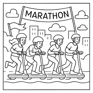 Página para colorear de una maratón de scooters maglev, ilustración imprimible gratis