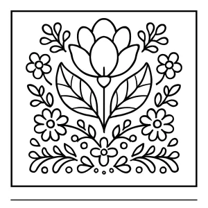Página para colorear de motivo de magnolia de bordado folk, diseño floral tradicional para imprimir y colorear gratis.