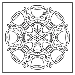Mandala de tazas de café página para colorear para imprimir gratis