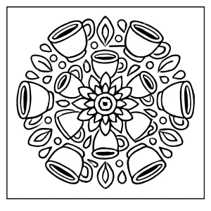 Mandala de tazas de café página para colorear lista para imprimir y colorear gratis
