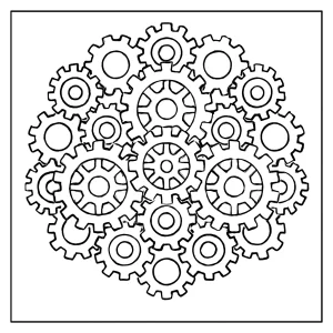 Mandala de engranajes, página para colorear imprimible gratis para niños y adultos