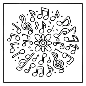 Mandala formado por notas musicales, página para colorear gratuita para imprimir