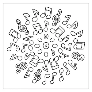 Mandala de notas musicales página para colorear imprimible gratis