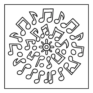 Mandala de notas musicales, página para colorear gratuita para imprimir