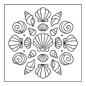 Mandala de conchas marinas página para colorear en español, diseño detallado para imprimir y colorear gratis