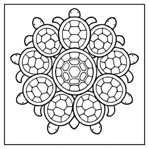 Mandala hecha de caparazones de tortuga, página para colorear para imprimir gratis
