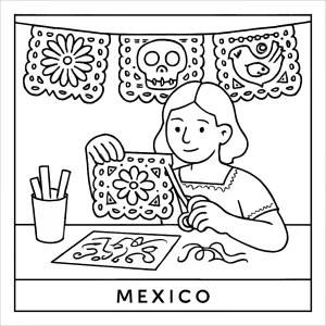 Página para colorear de taller de papel picado mexicano para imprimir y colorear