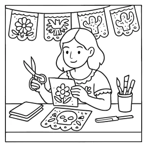Página para colorear de taller de papel picado mexicano para imprimir
