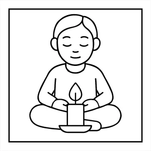 page de coloriage de pleine conscience avec flamme de bougie à colorier